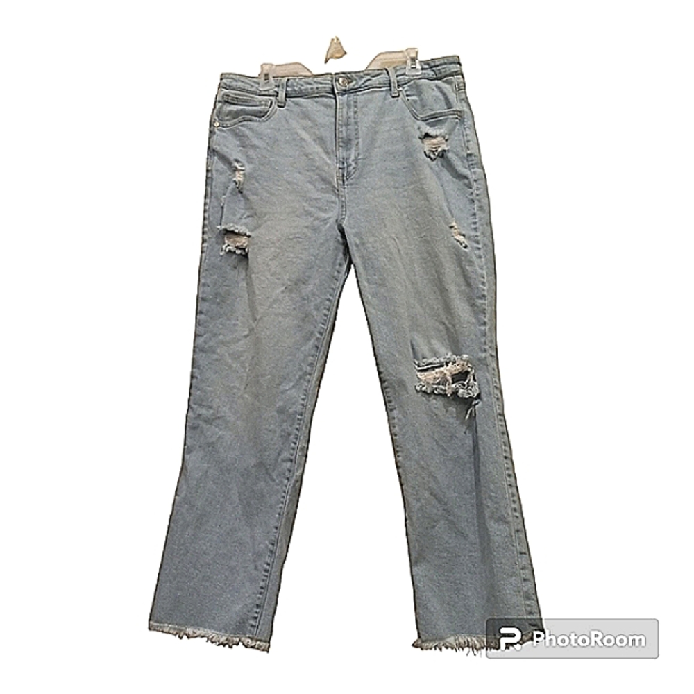 Women 19/34 Vintage Y2K Distressed Baggy Straight Leg Jeans Straight Leg Denim